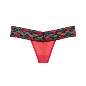 Chiloti dantela Victoria's Secret Lace Thong Panty bright cherry plaid